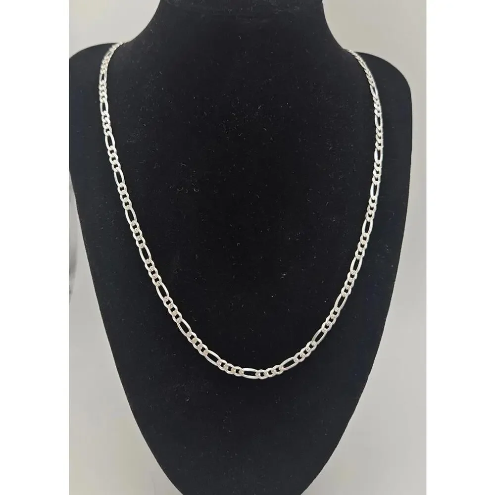 20in Sterling Silver 3.7mm Diamond Cut Figaro Necklace Chain - Picture 2 of 12
